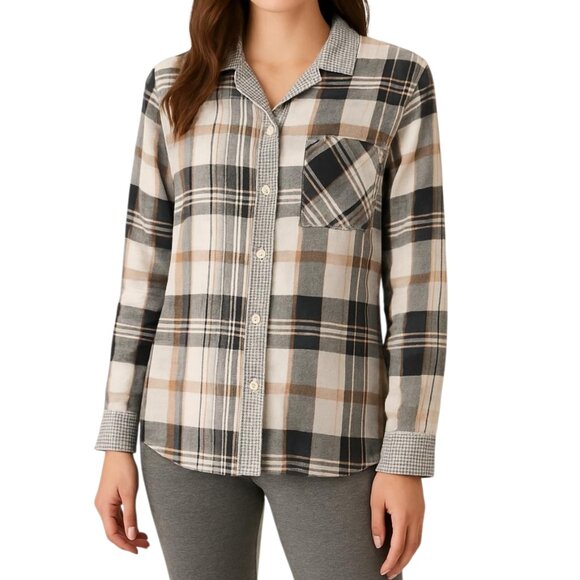 aerie Other - Aerie Women's Grey Plaid Cotton Flannel Long Sleeve Pajama Top Size M NWT